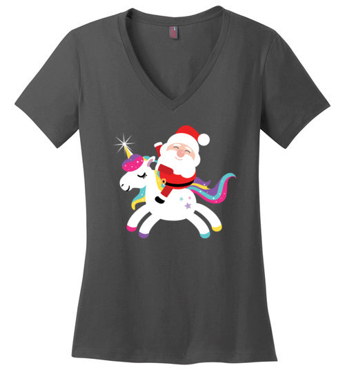 Santa Riding Unicorn V-Neck
