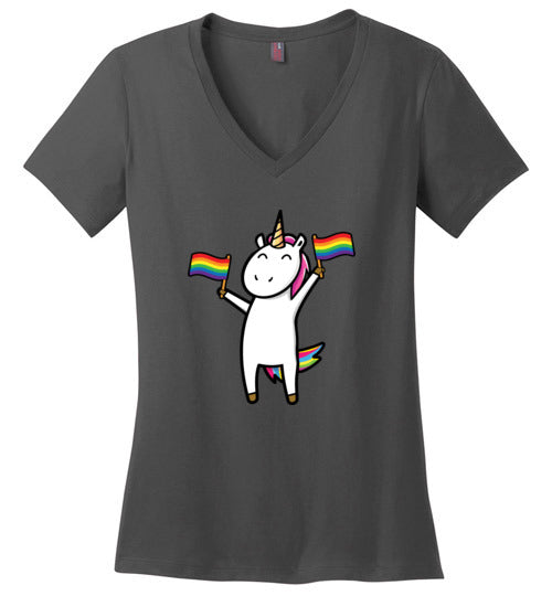 Gay Unicorn LGBT Rainbow Flags V-Neck