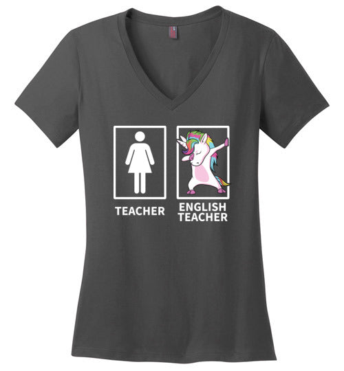 Dabbing Unicorn English Teacher V-Neck