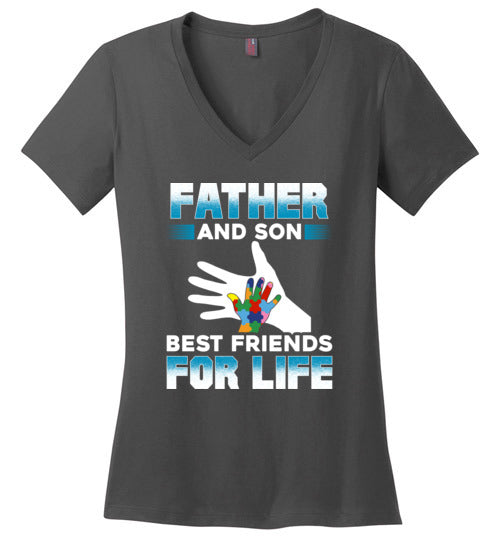Father Son Autism Best Friends V-Neck