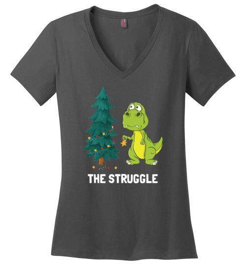 Dinosaur T-Rex Christmas Struggle V-Neck