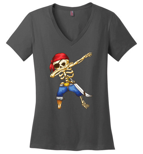 Pirate Dabbing Skeleton Cartoon V-Neck