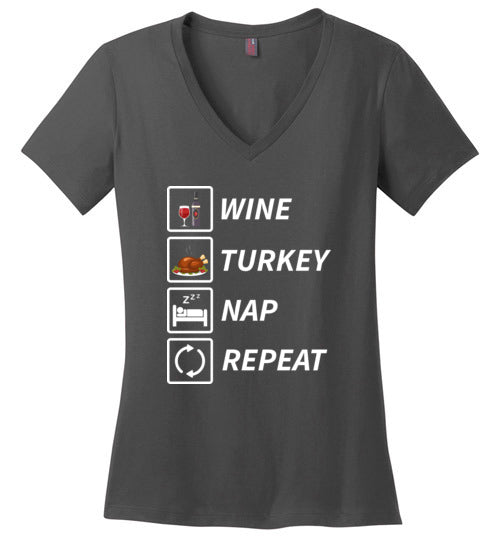 Wine Turkey Nap Repeat V-Neck