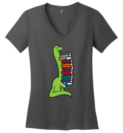 Dinosaur Long Neck Reading V-Neck