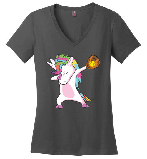 Softball Dabbing Unicorn V-Neck
