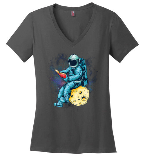 Astronaut Reading Space V-Neck
