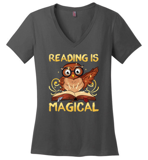 Reading Is Magical Book Owl V-Neck Canvas