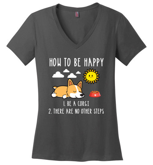 How To Be Happy Corgi V-Neck