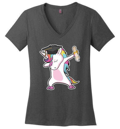 Dabbing Unicorn Graduation V-Neck