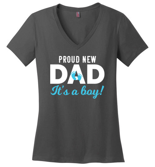 Proud New Dad Canvas V-Neck T-Shirt