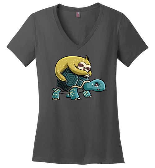 Sloth Riding Turtle V-Neck