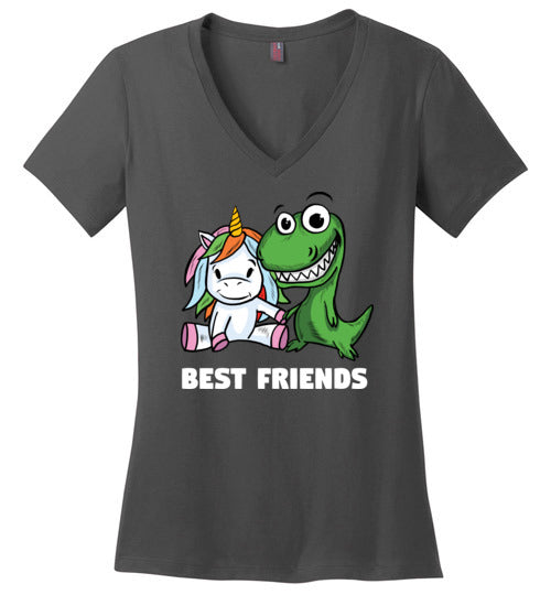 Unicorn And T-Rex Best Friends V-Neck