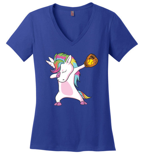 Softball Dabbing Unicorn V-Neck
