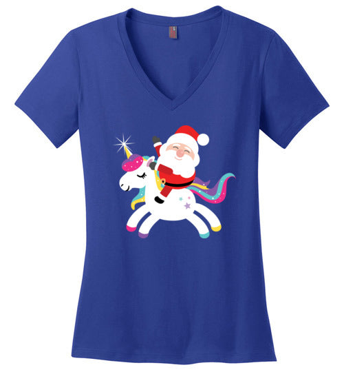 Santa Riding Unicorn V-Neck