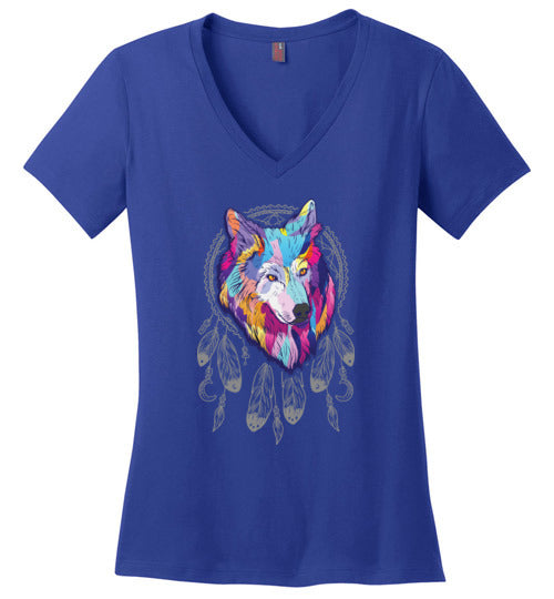 Wolf Dreamcatcher Splash Art V-Neck