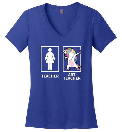 Dabbing Art Teacher Stick Figure V-Neck