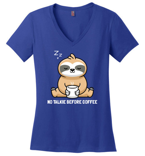 Sloth No Talkie Before Coffee V-Neck