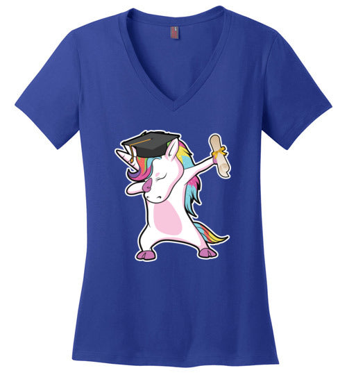Dabbing Unicorn Graduation V-Neck