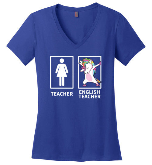 Dabbing Unicorn English Teacher V-Neck
