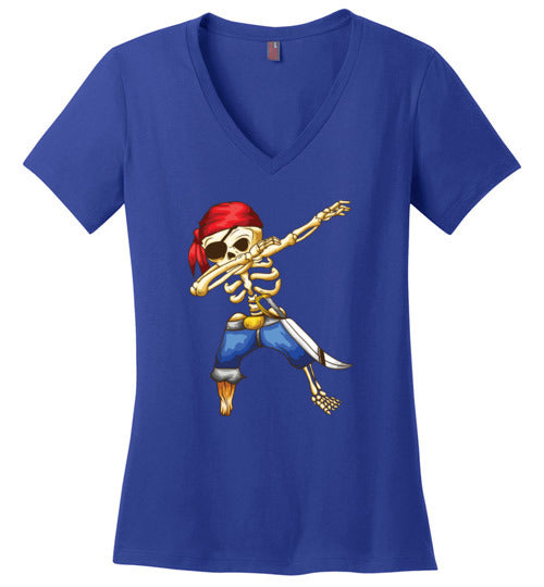 Pirate Dabbing Skeleton Cartoon V-Neck