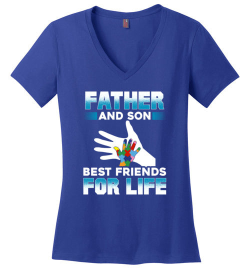 Father Son Autism Best Friends V-Neck