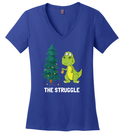 Dinosaur T-Rex Christmas Struggle V-Neck