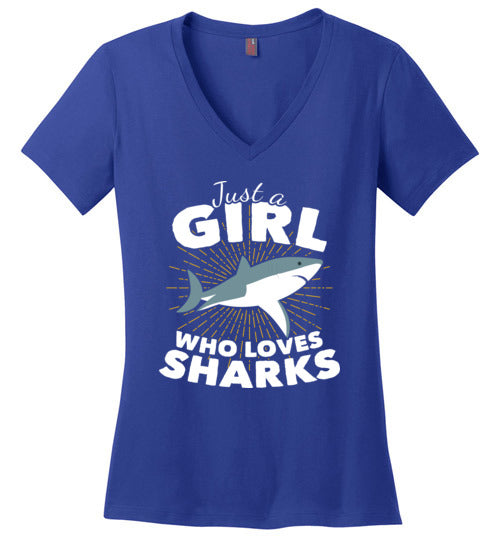 Just A Girl Who Loves Sharks V-Neck