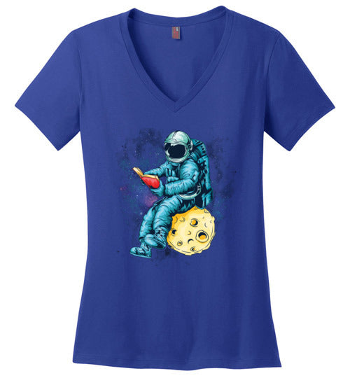 Astronaut Reading Space V-Neck