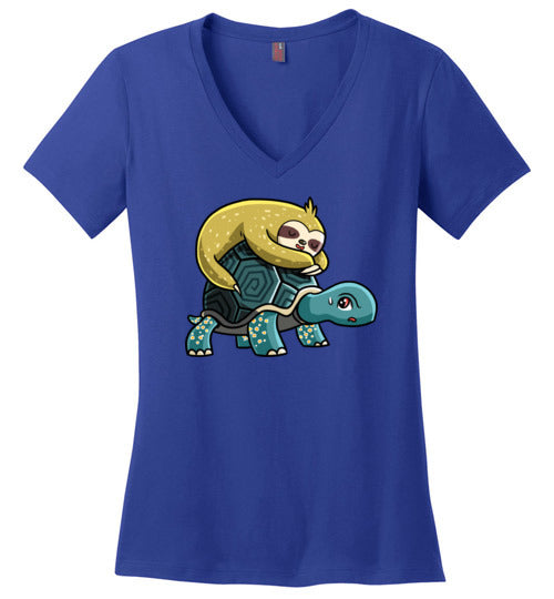 Sloth Riding Turtle V-Neck