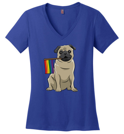 Pug LGBT Flag V-Neck