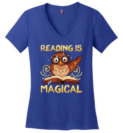 Reading Is Magical Book Owl V-Neck Canvas