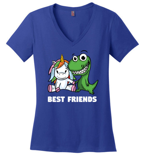 Unicorn And T-Rex Best Friends V-Neck