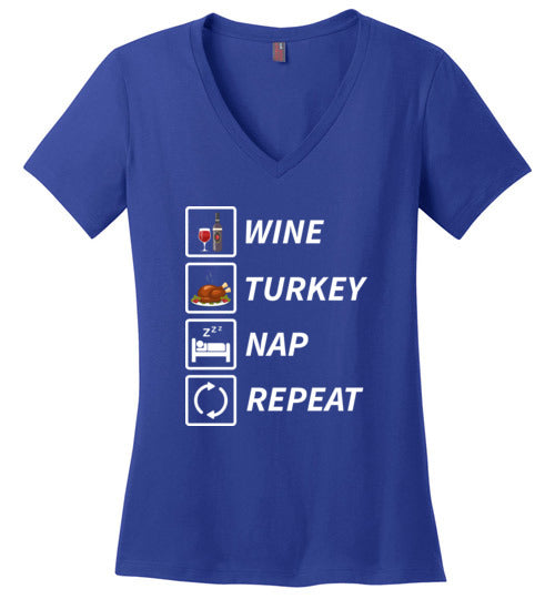 Wine Turkey Nap Repeat V-Neck