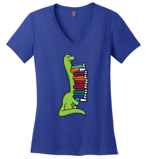 Dinosaur Long Neck Reading V-Neck
