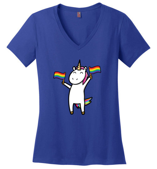 Gay Unicorn LGBT Rainbow Flags V-Neck