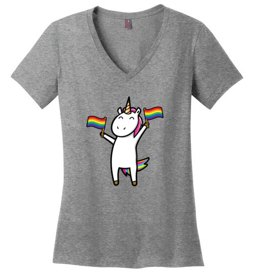 Gay Unicorn LGBT Rainbow Flags V-Neck