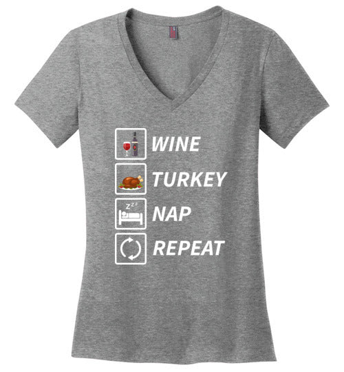 Wine Turkey Nap Repeat V-Neck