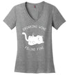 Drinking Wine Feline Fine V-Neck