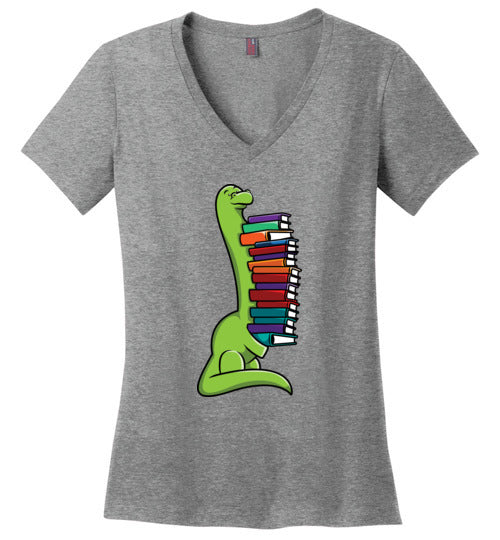 Dinosaur Long Neck Reading V-Neck