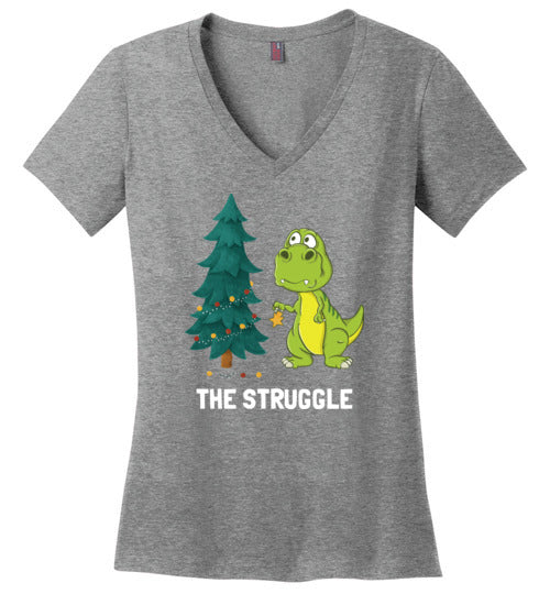 Dinosaur T-Rex Christmas Struggle V-Neck