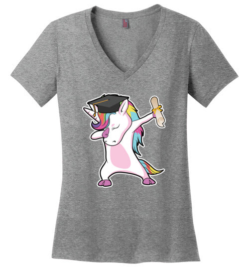 Dabbing Unicorn Graduation V-Neck