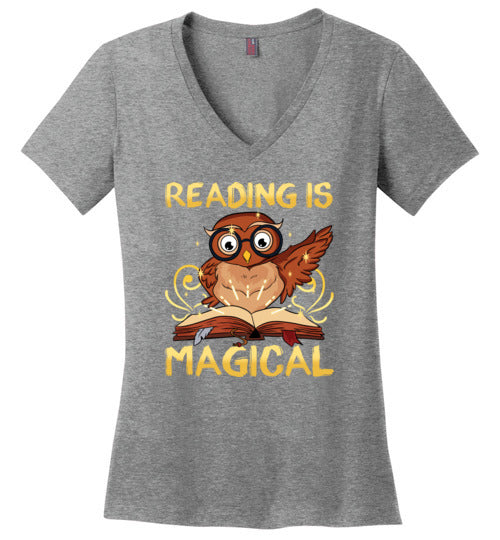 Reading Is Magical Book Owl V-Neck Canvas