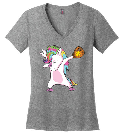 Softball Dabbing Unicorn V-Neck