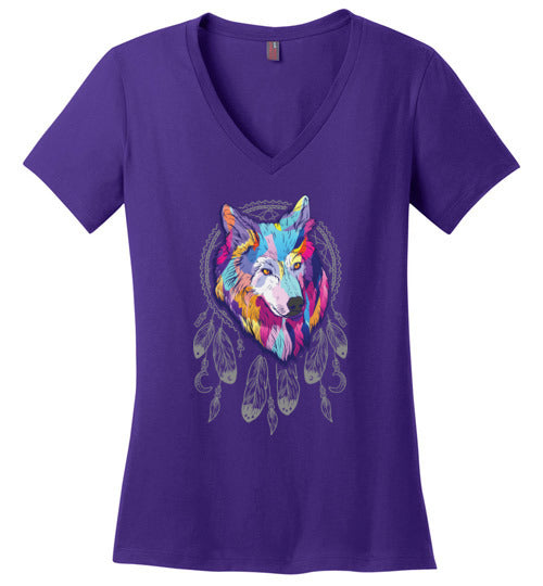 Wolf Dreamcatcher Splash Art V-Neck