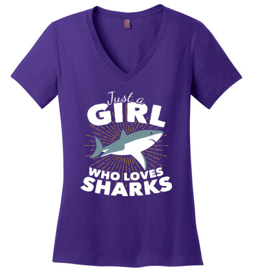 Just A Girl Who Loves Sharks V-Neck