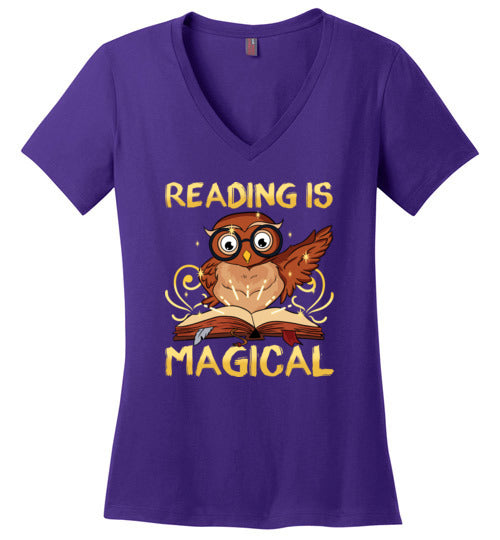 Reading Is Magical Book Owl V-Neck Canvas