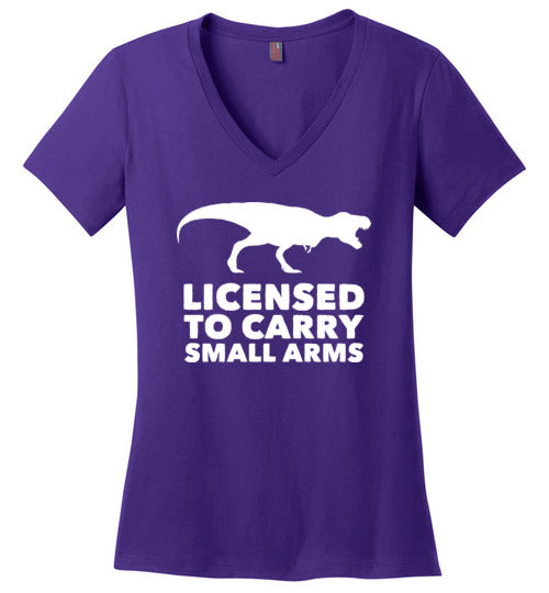 Licensed To Carry Small Arms T-Rex V-Neck