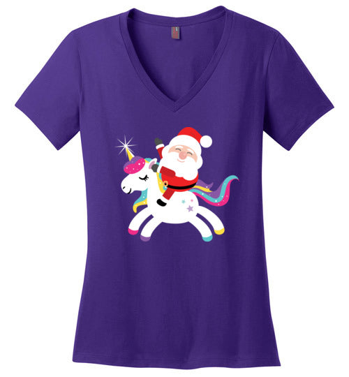Santa Riding Unicorn V-Neck