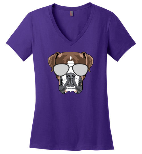 Boxer Dog Sunglasses V-Neck