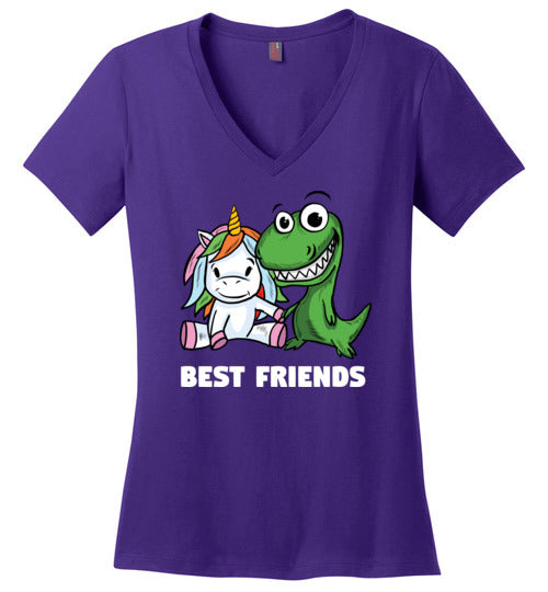 Unicorn And T-Rex Best Friends V-Neck